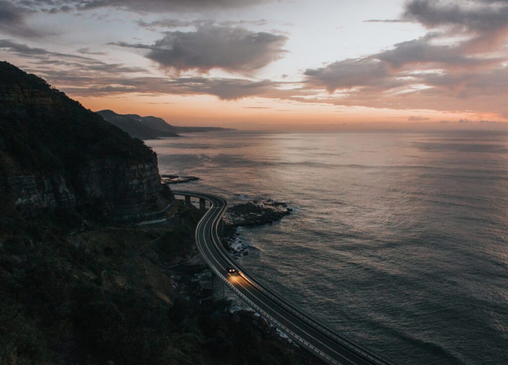 Sea Cliff Bridge with Electric Vehicle driving